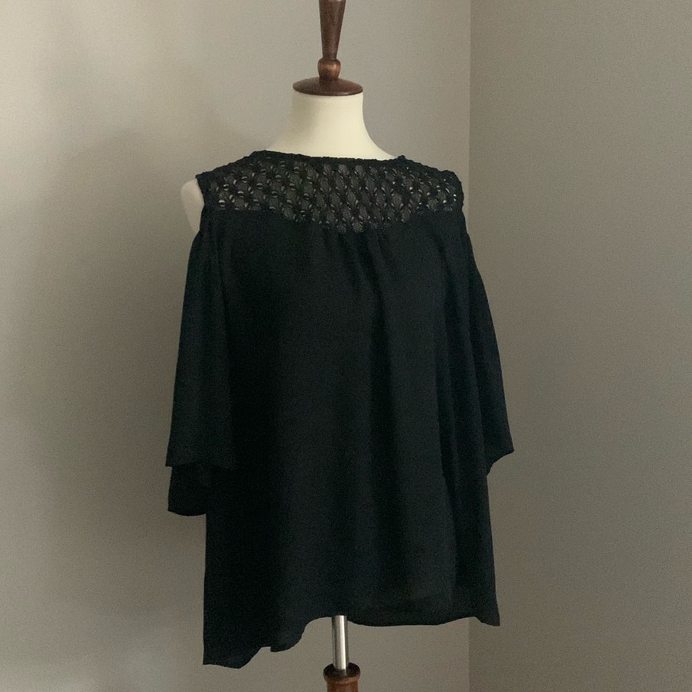 Black lace blouse with bell sleeves